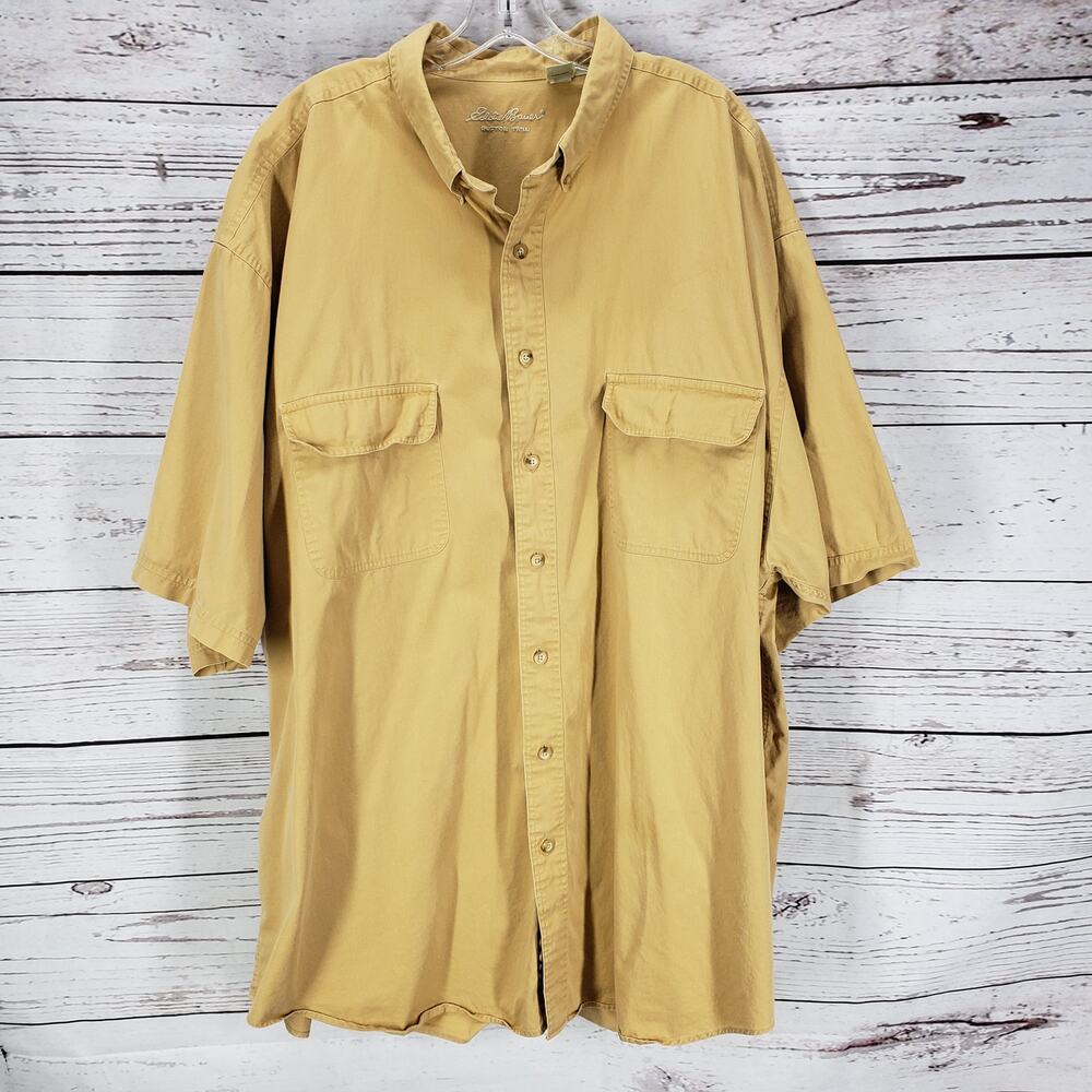 Eddie Bauer Rufton Twill Camel Yellow Button Up Shirt Size XXXL